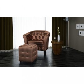 vidaXL Chesterfield kreslo s taburetom umelá koža 60707