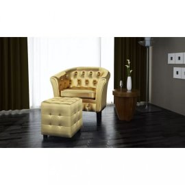 vidaXL Chesterfield kreslo s taburetom umelá koža 60713