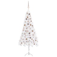 vidaXL Rohový umelý vianočný stromček s LED a guľami biely 180cm PVC - cena, srovnání