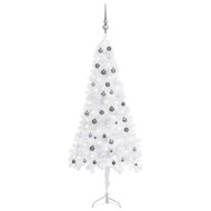 vidaXL Rohový umelý vianočný stromček s LED a guľami biely 210cm PVC - cena, srovnání