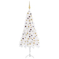 vidaXL Rohový umelý vianočný stromček s LED a guľami biely 240cm PVC - cena, srovnání