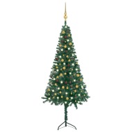 vidaXL Rohový umelý vianočný stromček s LED a guľami zelený 240cm PVC - cena, srovnání