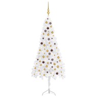 vidaXL Rohový umelý vianočný stromček s LED s guľami biely 210cm PVC - cena, srovnání