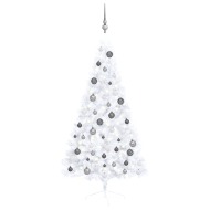 vidaXL Umelý pol vianočný stromček s LED a guľami biely 150cm - cena, srovnání