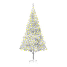 vidaXL Umelý vianočný stromček s LED a podstavcom strieborný 210cm