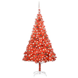 vidaXL Umelý vianočný stromček s LED a sadou gulí 210cm červený PVC