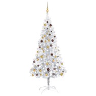 vidaXL Umelý vianočný stromček s LED a súpravou gulí 210cm strieborný PET - cena, srovnání