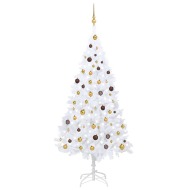 vidaXL Umelý vianočný stromček s LED a súpravou gulí biely 210cm PVC - cena, srovnání