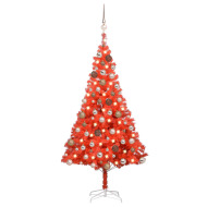 vidaXL Umelý vianočný stromček s LED a súpravou gulí červený 180cm PVC - cena, srovnání
