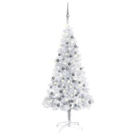 vidaXL Umelý vianočný stromček s LED a súpravou gulí strieborný 120cm - cena, srovnání
