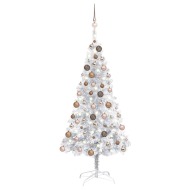 vidaXL Umelý vianočný stromček s LED a súpravou gulí strieborný 120cm PET - cena, srovnání