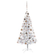 vidaXL Umelý vianočný stromček s LED a súpravou gulí strieborný 150cm PET - cena, srovnání