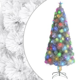 vidaXL Umelý vianočný stromček s LED biela 180cm optické vlákno