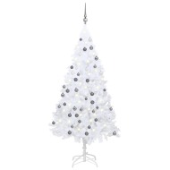 vidaXL Umelý vianočný stromček s LED so súpravou gulí biely 180cm PVC - cena, srovnání