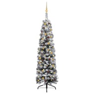 vidaXL Úzky umelý vianočný stromček s LED a sadou gulí zelený 180cm - cena, srovnání
