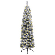 vidaXL Úzky vianočný stromček s LED a chumácm i snehu zelený 240cmPVC - cena, srovnání