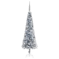 vidaXL Úzky vianočný stromček s LED a sadou gulí strieborný 240cm - cena, srovnání