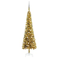 vidaXL Úzky vianočný stromček s LED a sadou gulí zlatý 240cm - cena, srovnání