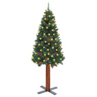 vidaXL Úzky vianočný stromček s LED, drevom a šiškami zelený 180cm - cena, srovnání