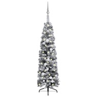 vidaXL Úzky vianočný stromček s LED, sadou gulí a snehom zelený 120cm - cena, srovnání