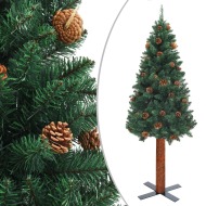 vidaXL Úzky vianočný stromček s pravým drevom a šiškami zelený 180cm PVC - cena, srovnání