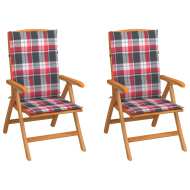 vidaXL Záhradné stoličky 2 ks s červenými kockovanými podložkami tíkový masív - cena, srovnání
