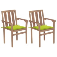 vidaXL Záhradné stoličky 2 ks s jasnozelenými podložkami tíkový masív - cena, srovnání
