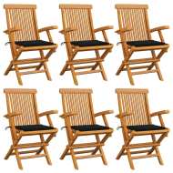 vidaXL Záhradné stoličky, čierne podložky 6 ks, tíkový masív - cena, srovnání