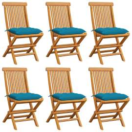 vidaXL Záhradné stoličky s bledomodrými podložkami 6 ks tíkový masív