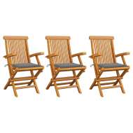 vidaXL Záhradné stoličky, sivé podložky 3 ks, tíkový masív - cena, srovnání