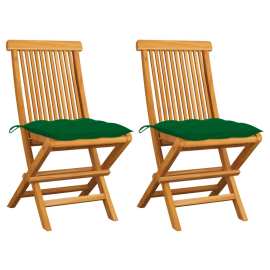 vidaXL Záhradné stoličky so zelenými podložkami 2 ks tíkový masív