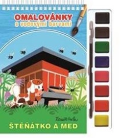 Omalovánky s vodovými barvami a štětcem: Štěňátko a med