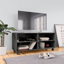 vidaXL TV skrinka s kolieskami lesklá sivá 90x35x35 cm drevotrieska