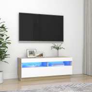 vidaXL TV skrinka s LED svetlami biela a dub sonoma 100x35x40 cm - cena, srovnání