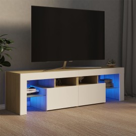 vidaXL TV skrinka s LED svetlami biela a dub sonoma 140x35x40 cm