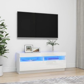 vidaXL TV skrinka s LED svetlami lesklá biela 100x35x40 cm