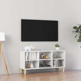 vidaXL TV stolík nohy z masívneho dreva lesklý biely 103,5x30x50 cm