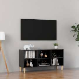 vidaXL TV stolík nohy z masívneho dreva lesklý čierny 103,5x30x50 cm