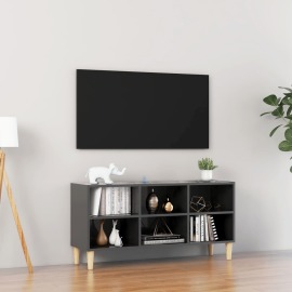 vidaXL TV stolík nohy z masívneho dreva lesklý sivý 103,5x30x50 cm