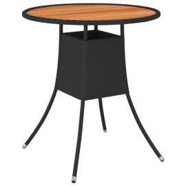 vidaXL Záhradný jedálenský stôl čierny Ø 7 cm polyratan a akáciový masív