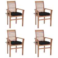 vidaXL Jedálenské stoličky 4 ks čierne podložky tíkový masív - cena, srovnání