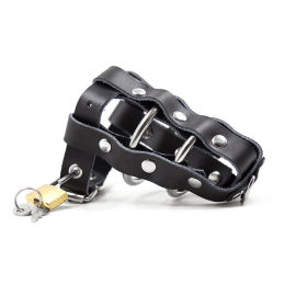 Ohmama Fetish Lockable Leather Penis Cage Metallic Rings