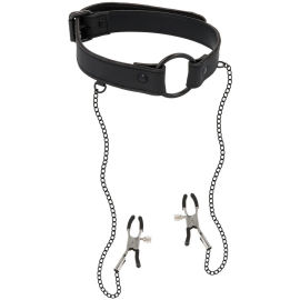 Fetish Submissive O Ring Gag & Nipple Clips Vegan Leather