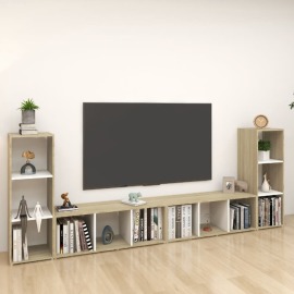 vidaXL TV skrinky 4 ks biele a dub sonoma 107x35x37 cm drevotrieska