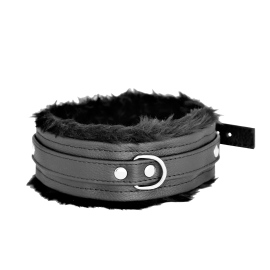 Kiotos Fluffy Inside Black Leather Collar