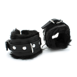 Kiotos Fluffy Inside Black Leather Handcuff