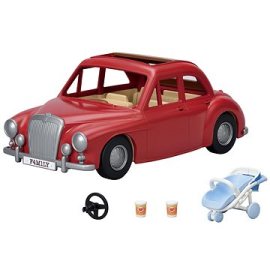 Sylvanian Families Rodinné cestovné auto červené s kočíkom a autosedačkou