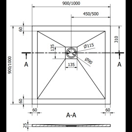 Mexen Stone+ štvorcová sprchová vanička 90x90cm 44109090