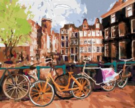 Zuty Bicykle v Amsterdame, 80x100cm plátno napnuté na rám