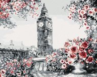 Zuty Big Ben obklopený ružami, 80x100cm bez rámu a bez napnutia plátna - cena, srovnání